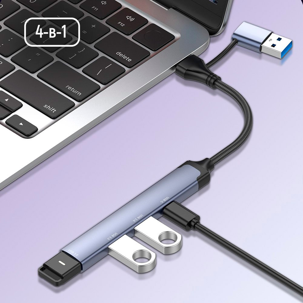USB-хаб COLORWAY 4-in-1 USB-A/USB-C to 1xUSB3.0, 2xUSB2.0, 1xUSB-C2.0 (CW-HUB06)