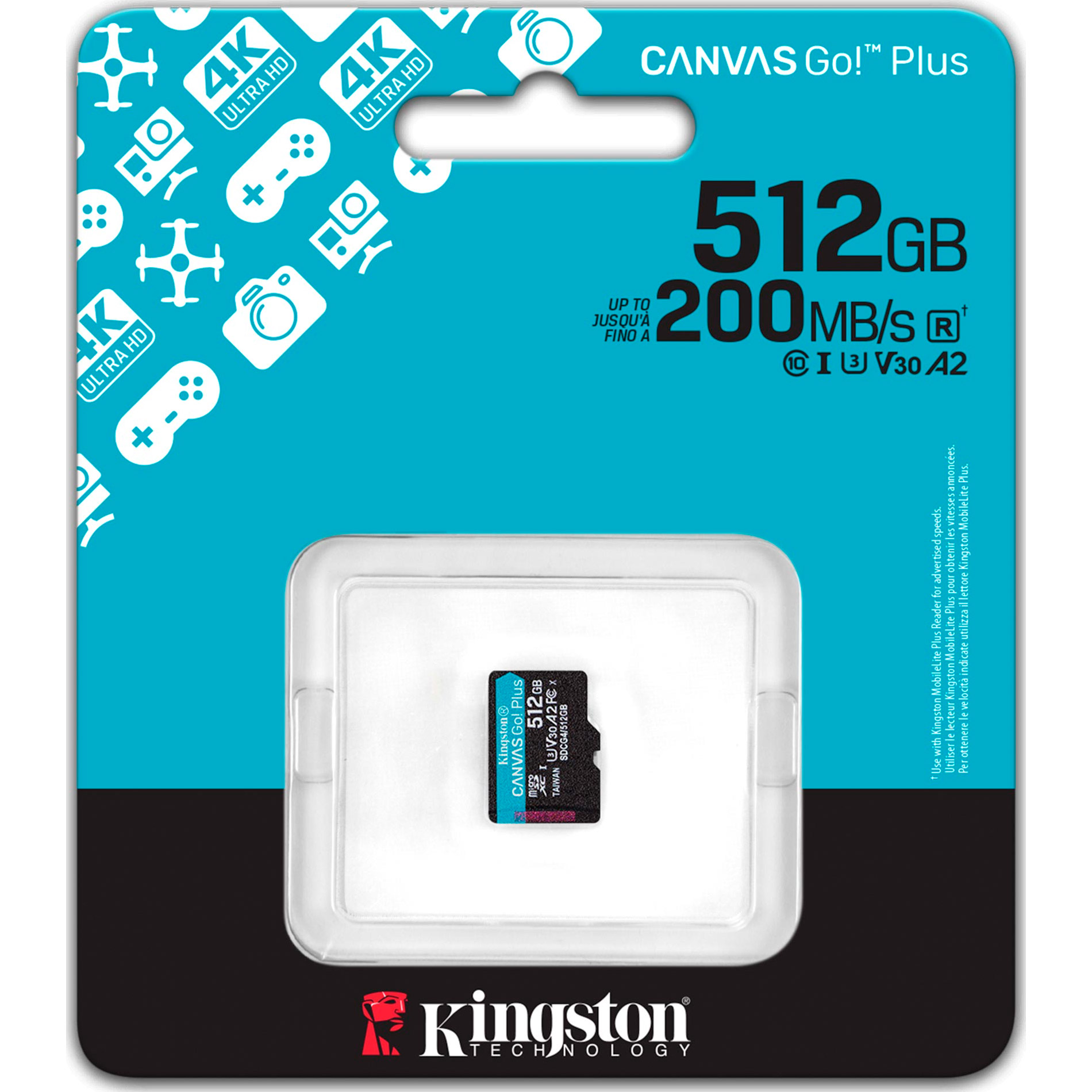 Карта пам'яті KINGSTON microSDXC Canvas Go! Plus 512GB UHS-I U3 V30 A2 Class 10 (SDCG4/512GBSP)