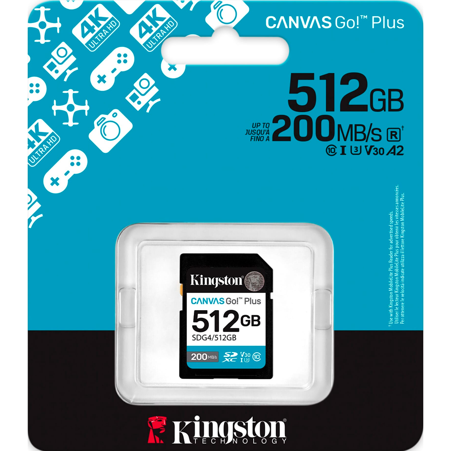 Карта пам'яті KINGSTON SDXC Canvas Go! Plus 512GB UHS-I U3 V30 Class 10 (SDG4/512GB)
