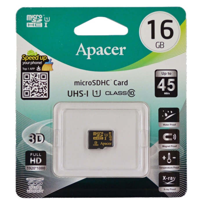 Карта пам'яті APACER microSDHC 16GB UHS-I Class 10 (AP16GMCSH10U1-RA)