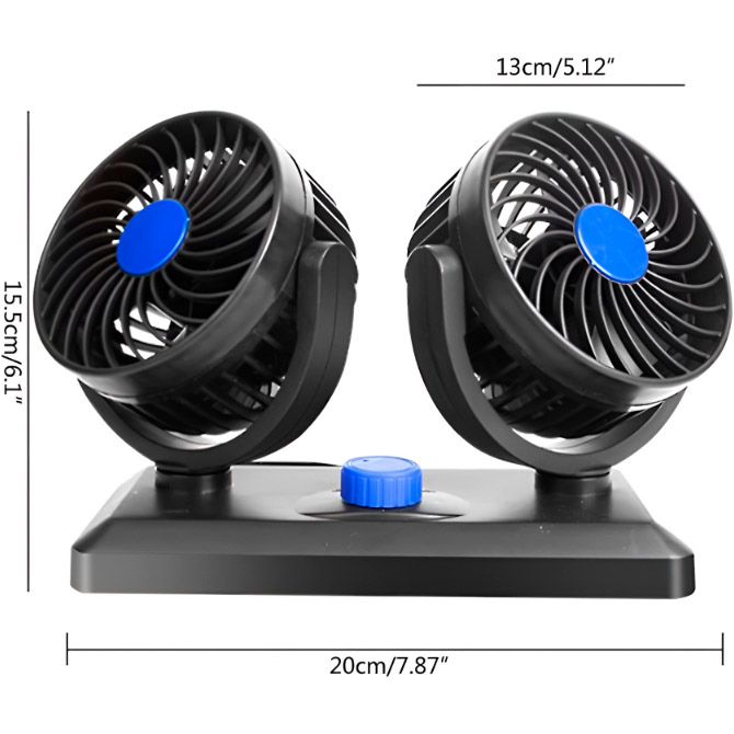 Автомобільний вентилятор VOLTRONIC F30 Dual-Headed 360° Rotating Car Fan with Low Noise & Adjustable Airflow