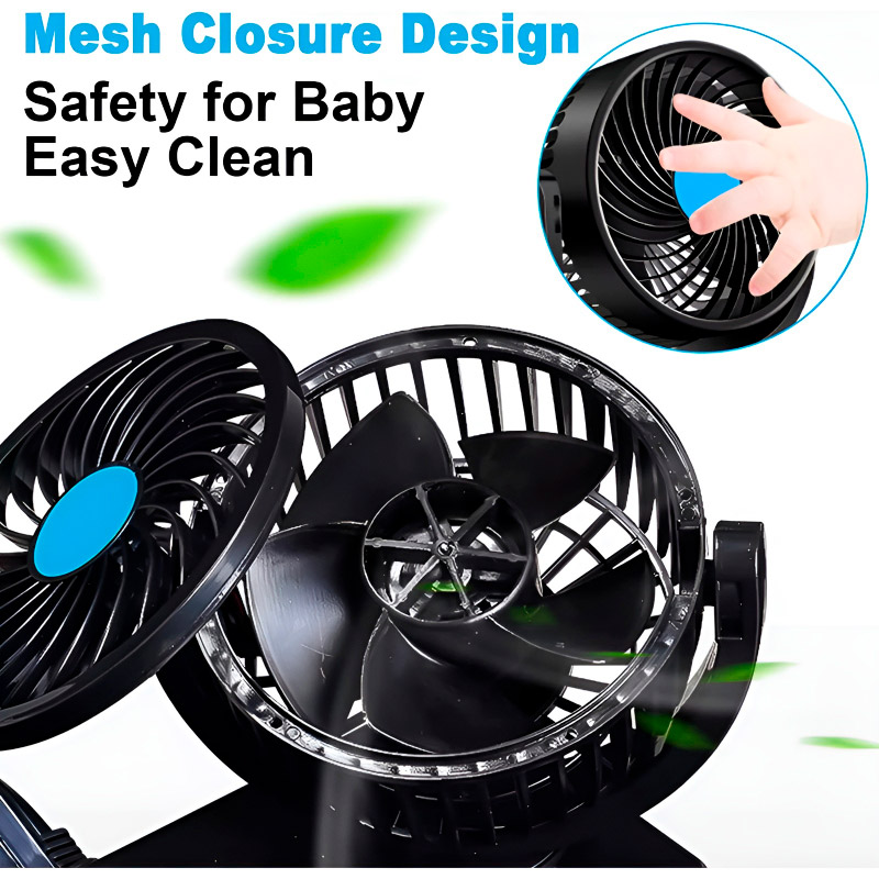 Автомобільний вентилятор VOLTRONIC F30 Dual-Headed 360° Rotating Car Fan with Low Noise & Adjustable Airflow
