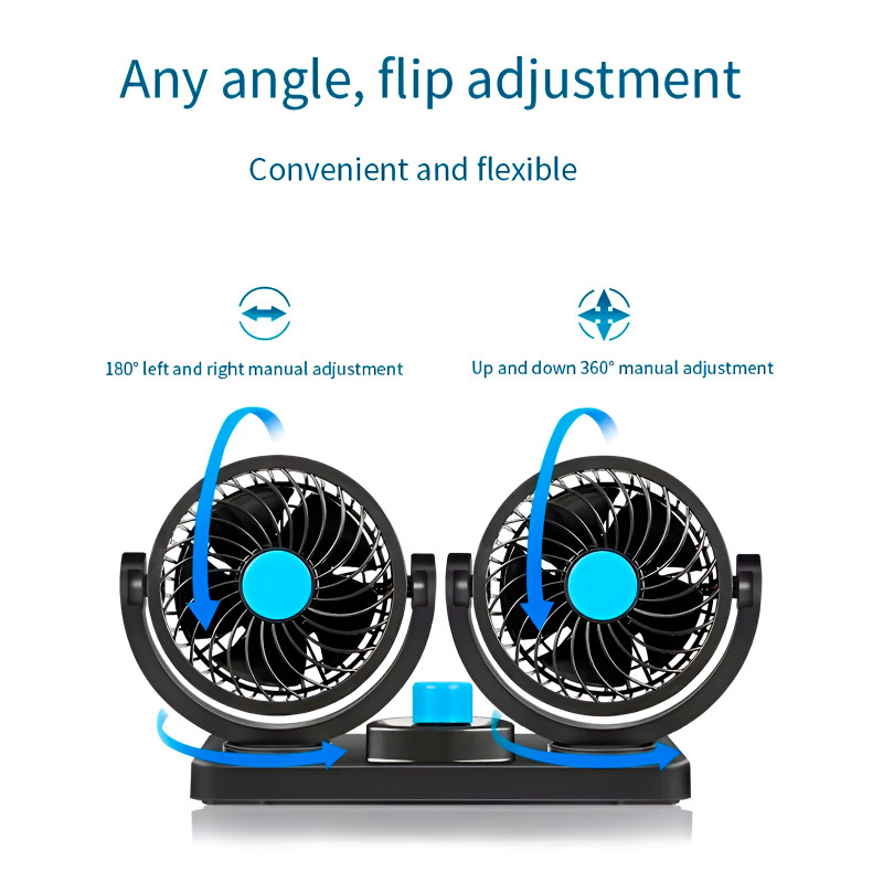 Автомобільний вентилятор VOLTRONIC F30 Dual-Headed 360° Rotating Car Fan with Low Noise & Adjustable Airflow