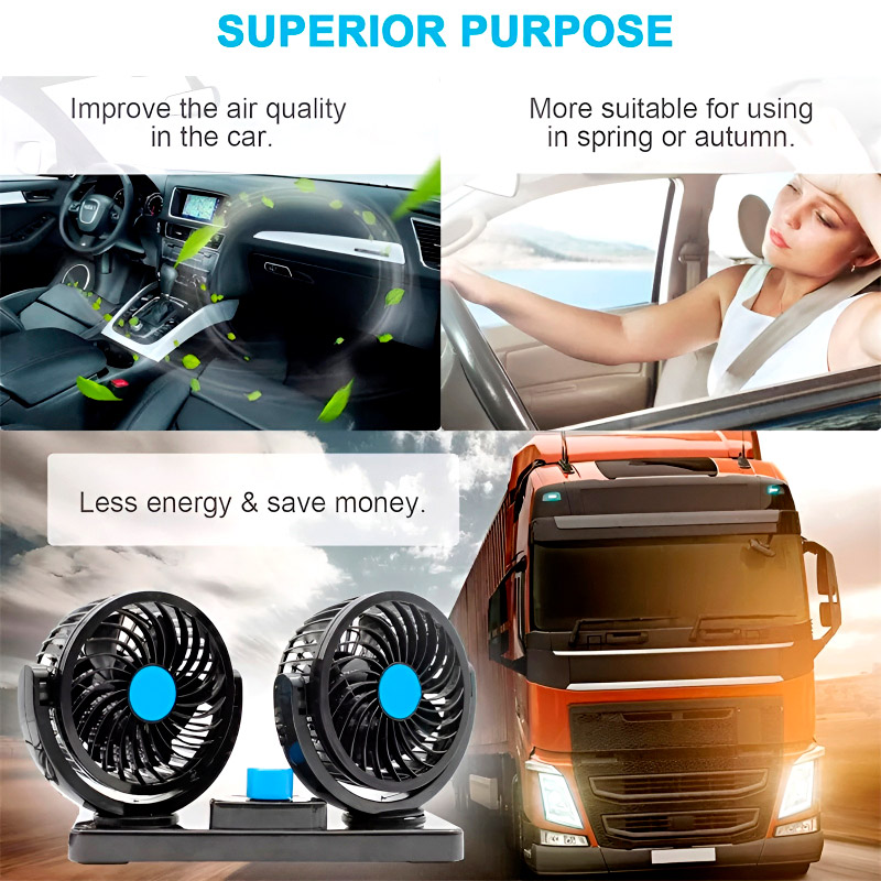 Автомобільний вентилятор VOLTRONIC F30 Dual-Headed 360° Rotating Car Fan with Low Noise & Adjustable Airflow