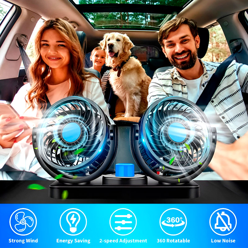 Автомобільний вентилятор VOLTRONIC F30 Dual-Headed 360° Rotating Car Fan with Low Noise & Adjustable Airflow