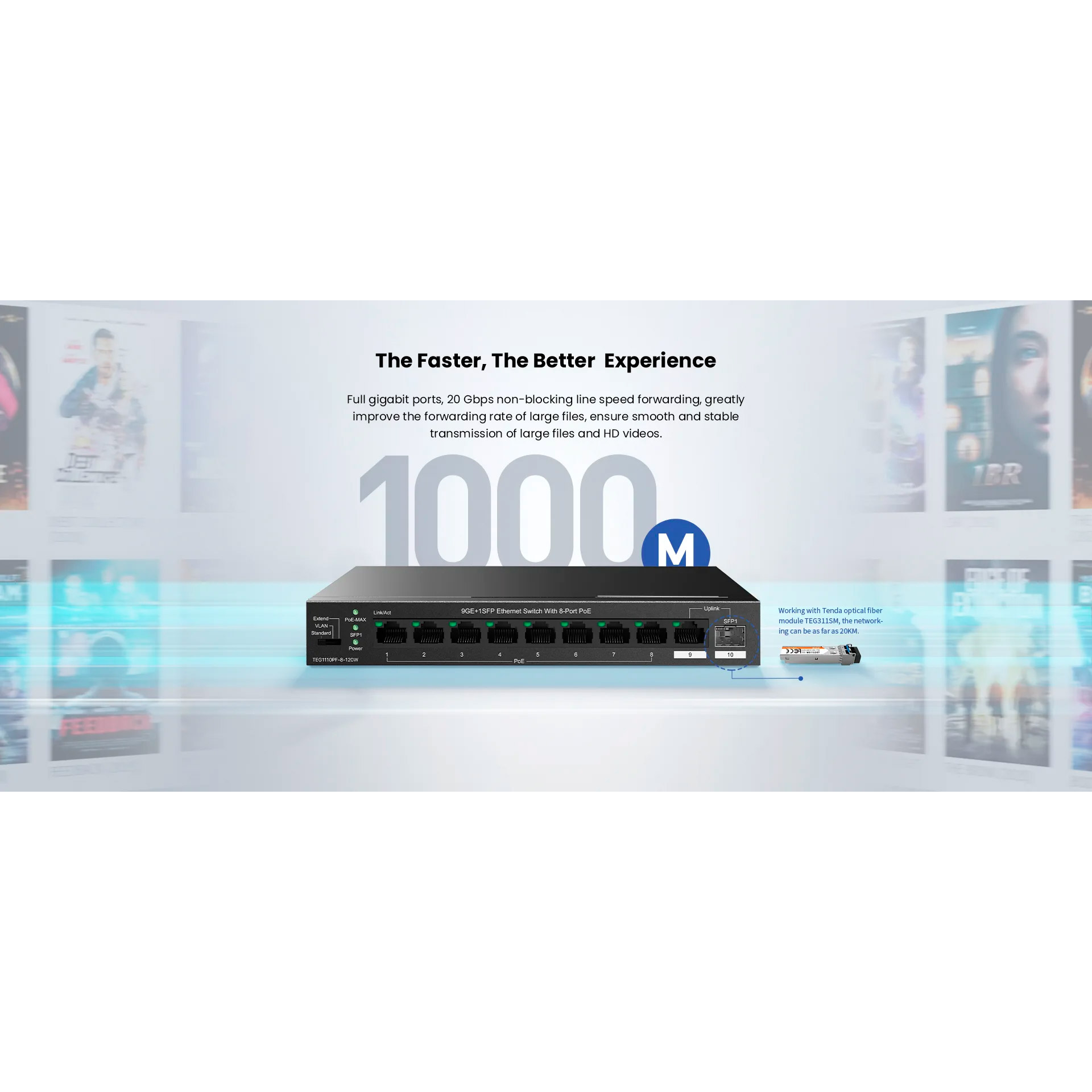 Комутатор TENDA TEG1110PF-8-120W