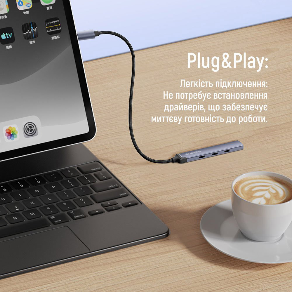 USB-хаб COLORWAY 4-in-1 USB-C to 1xUSB3.0, 3xUSB-C2.0 (CW-HUB07)