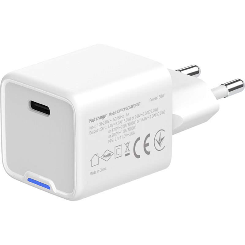 Зарядний пристрій COLORWAY GaN Mini 30W 1xUSB-C Fast Charging White (CW-CHS054PD-WT)
