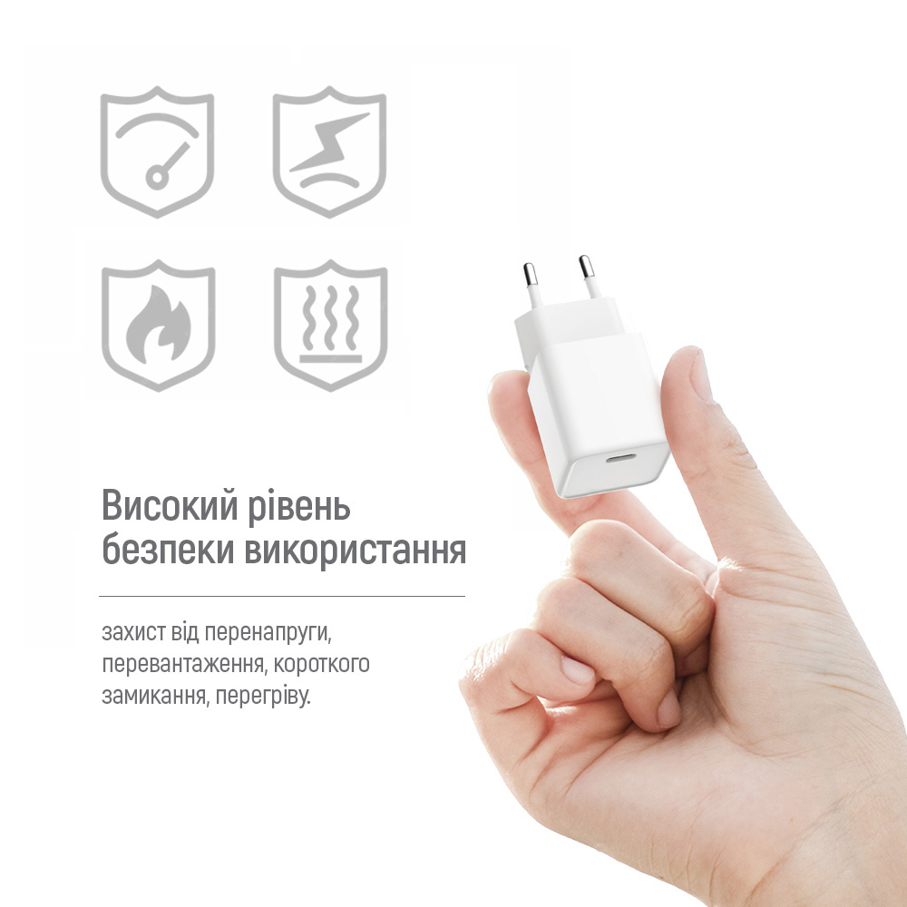 Зарядний пристрій COLORWAY GaN Mini 30W 1xUSB-C Fast Charging White w/Type-C cable (CW-CHS054PDC-WT)