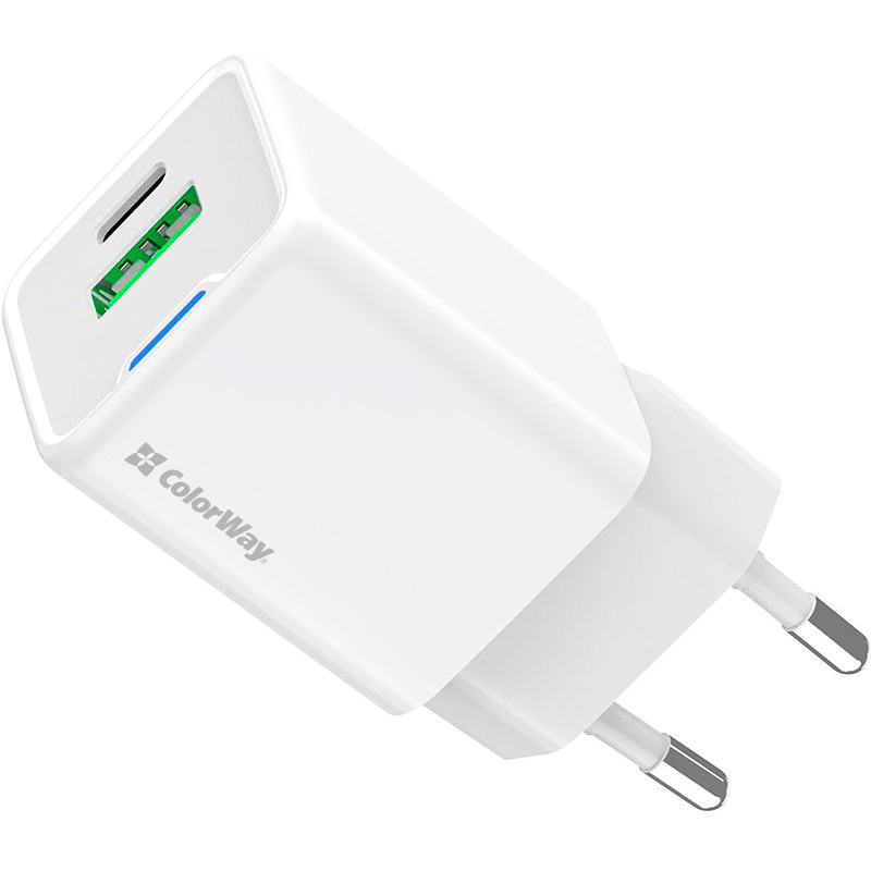 Зарядний пристрій COLORWAY GaN Mini 35W 1xUSB-A, 1xUSB-C Fast Charging White (CW-CHS055PD-WT)