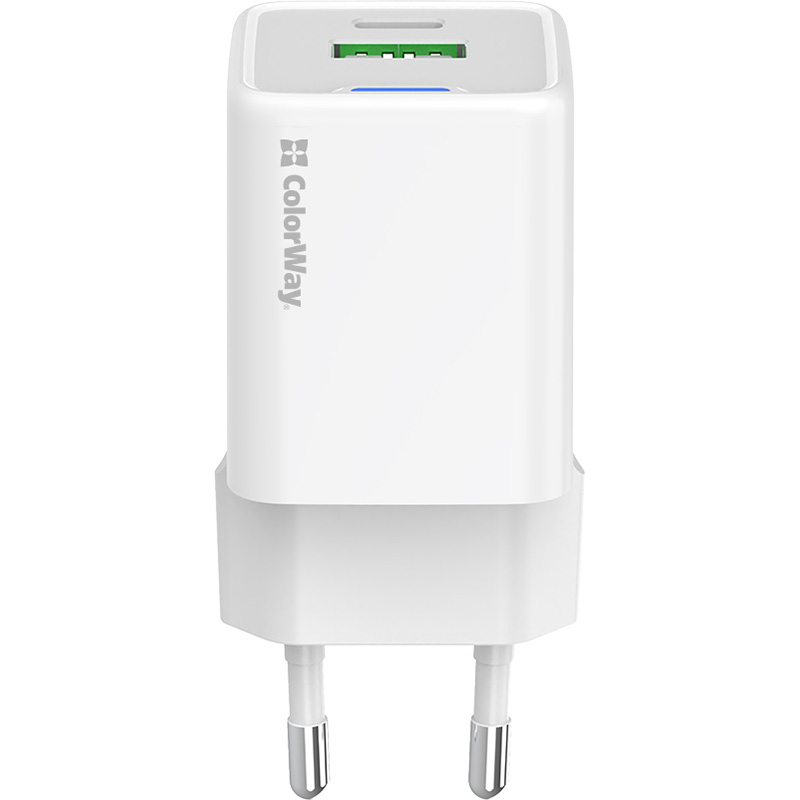 Зарядний пристрій COLORWAY GaN Mini 35W 1xUSB-A, 1xUSB-C Fast Charging White (CW-CHS055PD-WT)