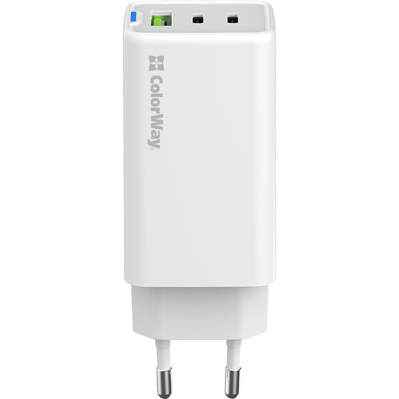 Зарядний пристрій COLORWAY GaN Mini 65W 1xUSB-A, 2xUSB-C Fast Charging White (CW-CHS058PD-WT)
