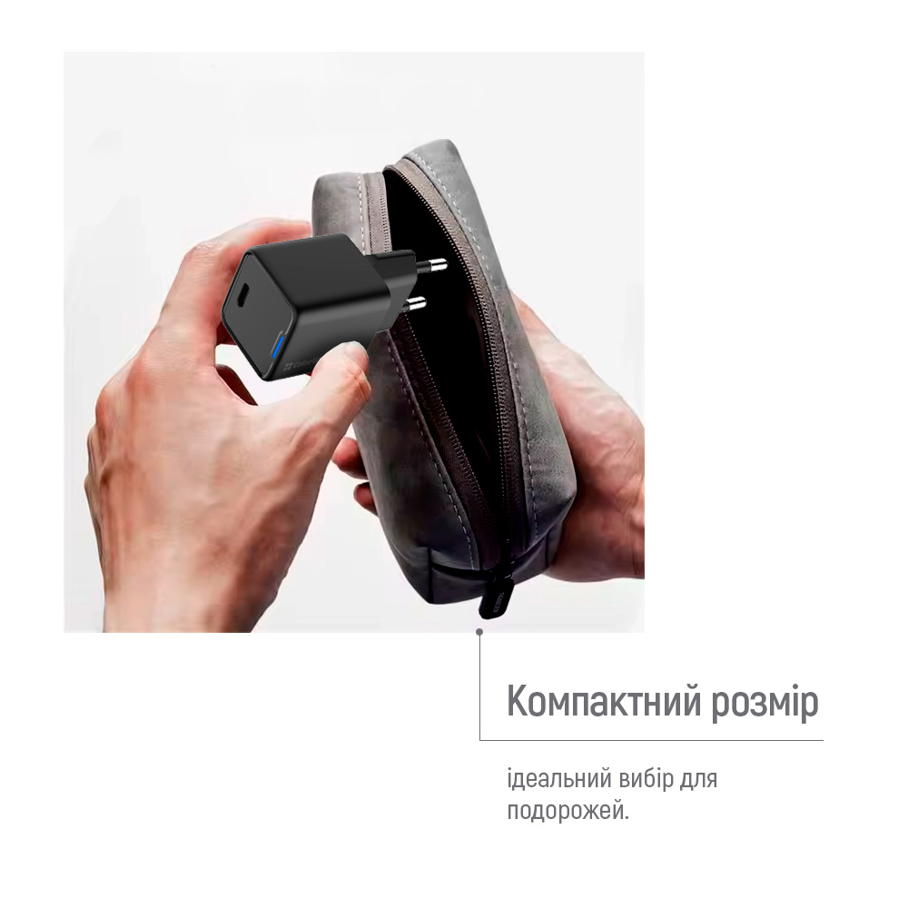 Зарядний пристрій COLORWAY GaN Mini 25W 1xUSB-C Fast Charging Black (CW-CHS052PD-BK)