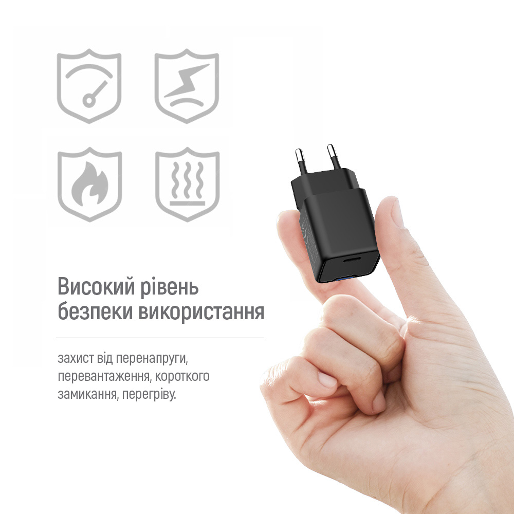 Зарядний пристрій COLORWAY GaN Mini 25W 1xUSB-C Fast Charging Black (CW-CHS052PD-BK)