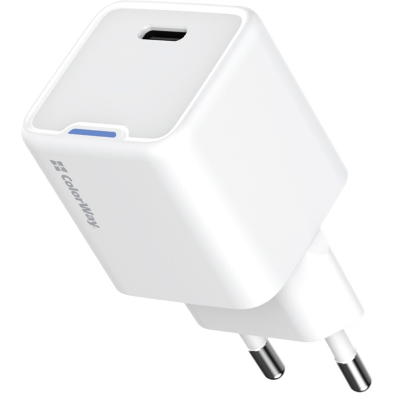 Зарядний пристрій COLORWAY GaN Mini 25W 1xUSB-C Fast Charging White (CW-CHS052PD-WT)