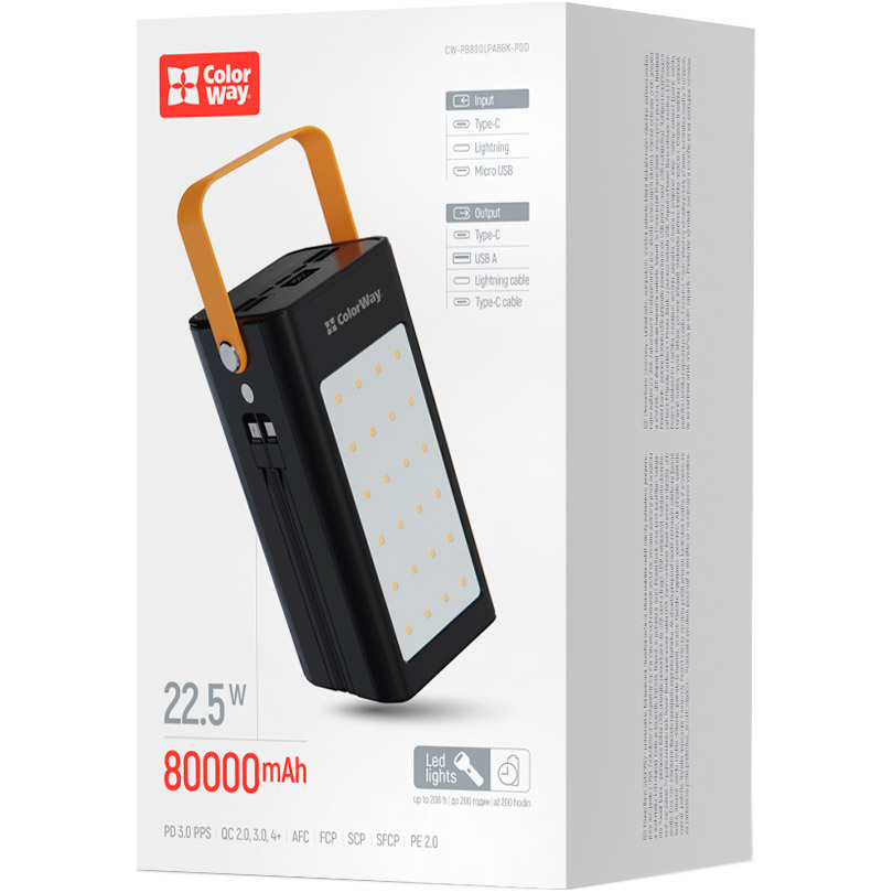 Повербанк COLORWAY 80000 mAh 22.5W 80000mAh Black (CW-PB800LPA8BK-PDD)