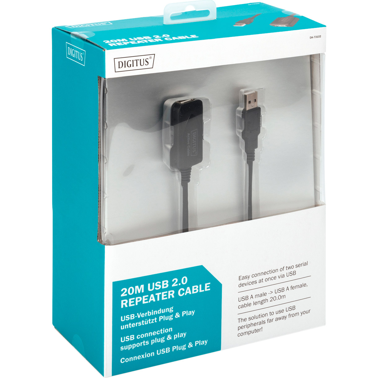 Кабель-подовжувач DIGITUS USB 2.0 Repeater Cable AM/FM 20м Black (DA-73102)