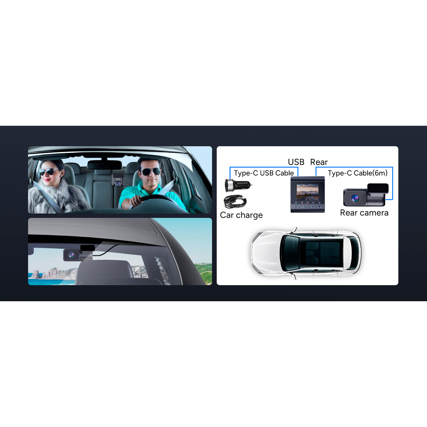 Автомобильный видеорегистратор с камерой заднего вида SJCAM Dashcam M60 + Rear Cam