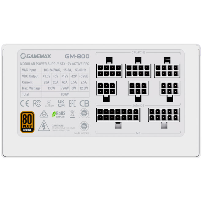 Блок питания 800W GAMEMAX GM-800 Modular White