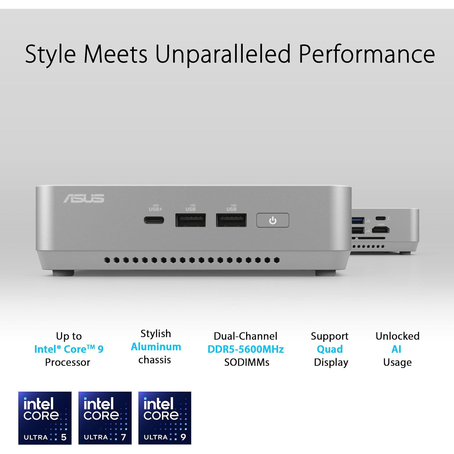 Неттоп ASUS NUC 14 Pro+ Kit NUC14RVSU9 w/EU cord (Ultra 9 185H 3.9GHz/noRAM/noHDD/WF6E/BT) (90AR0051-M000J0)