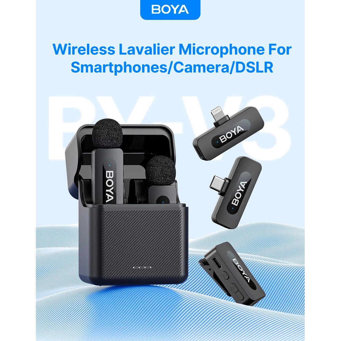 Бездротовий петличний мікрофон BOYA BY-V3 Combo 2.4 GHz Dual-Channel Wireless Microphone Black