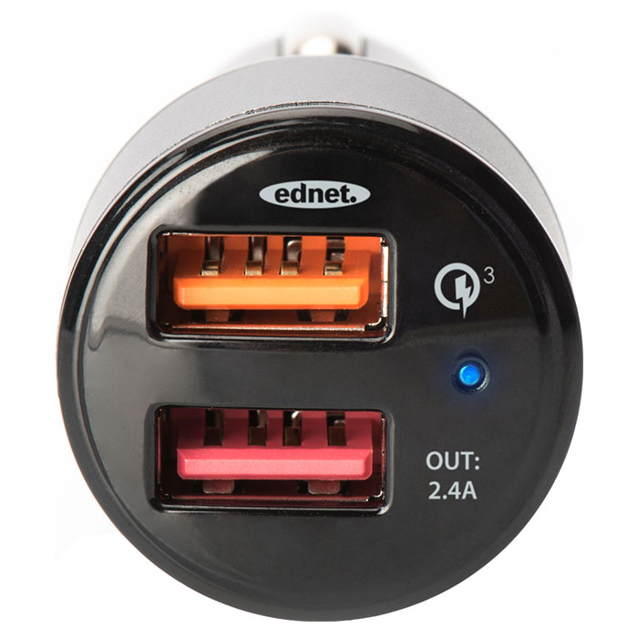 Автомобильное зарядное устройство EDNET Dual USB Car Charger QC3.0, 5.4A Black (84103)
