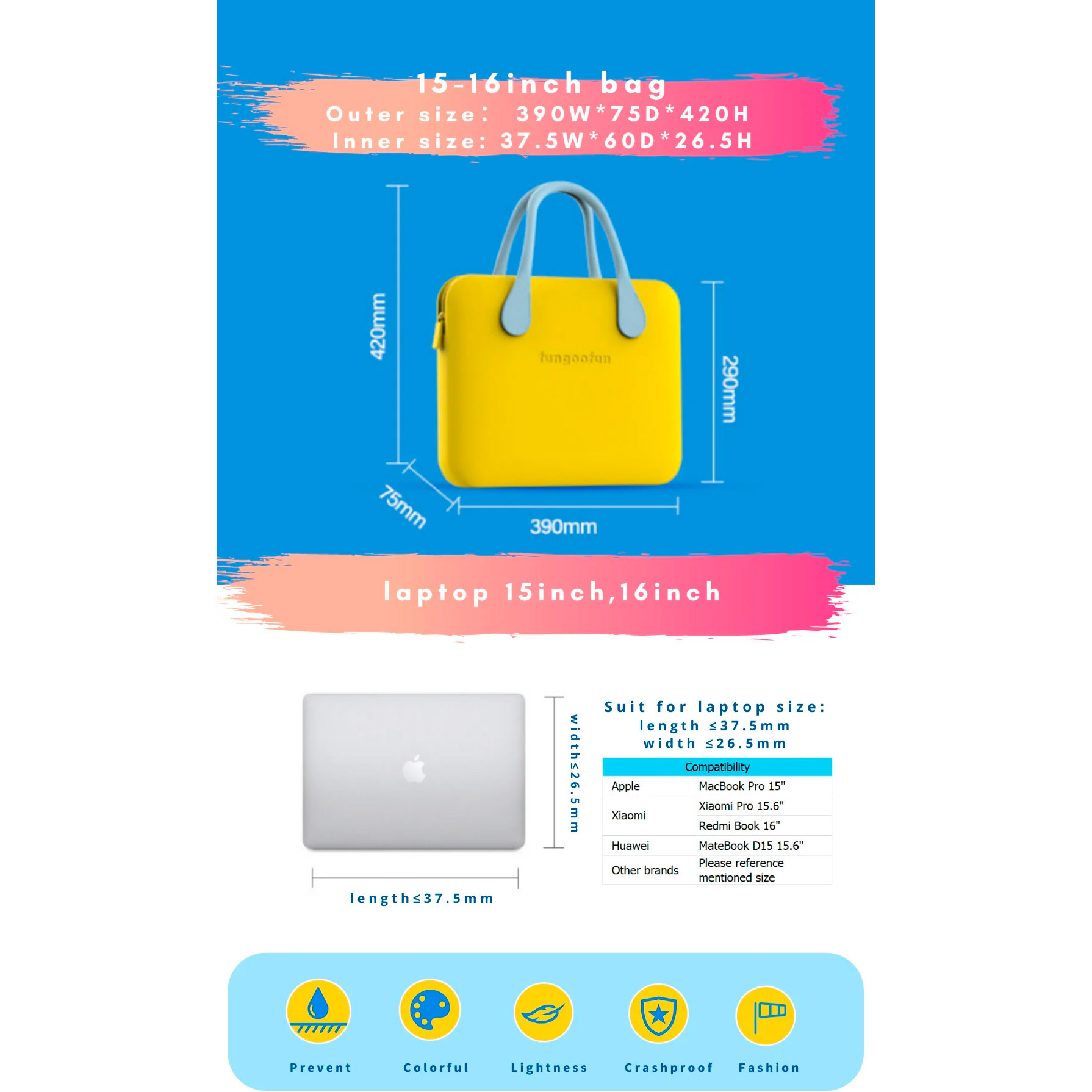 Сумка для ноутбука FUNGOOFUN Fashion Computer Bag L 15.6" Peach