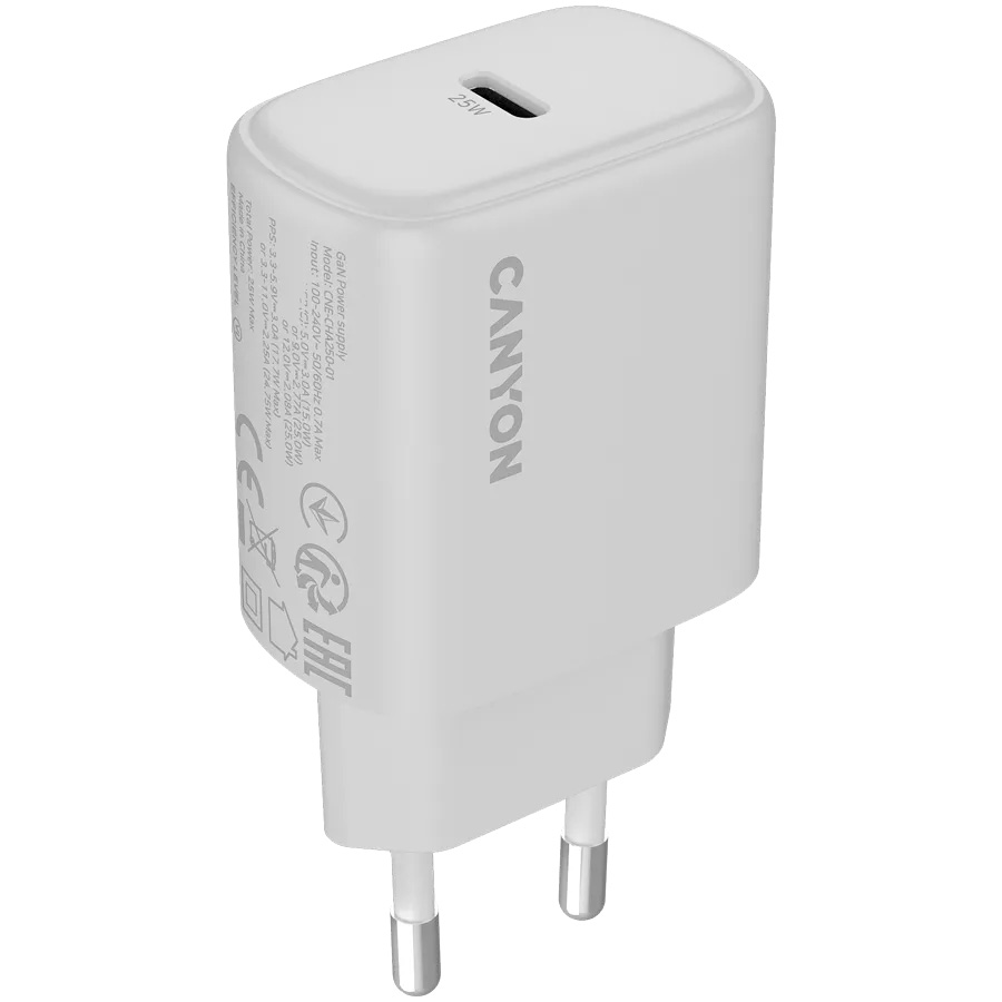 Зарядний пристрій CANYON OnCharge 250 1xUSB-C 25W White (CNE-CHA250-01)