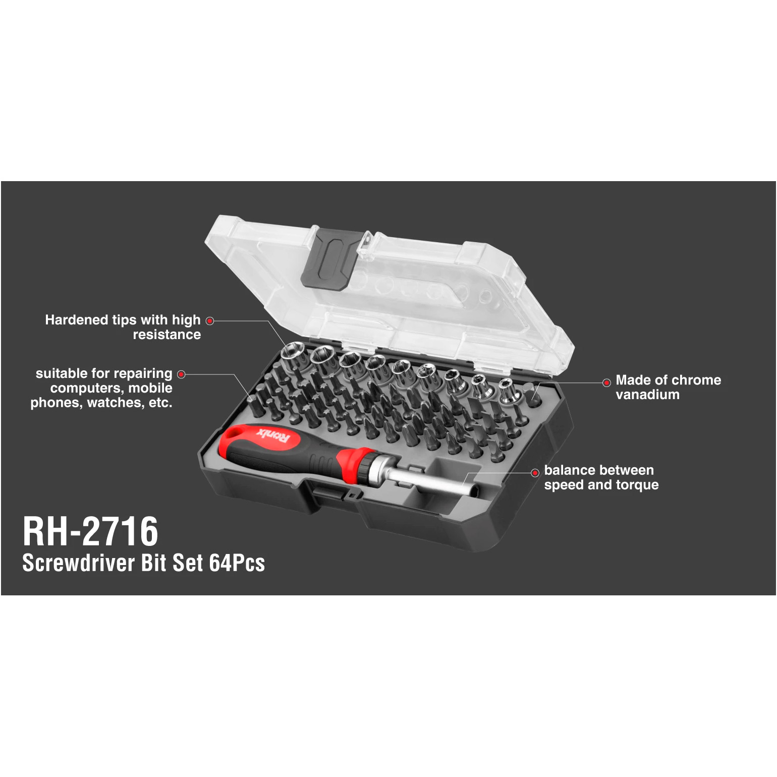 Викрутка реверсивна з насадками RONIX Screwdriver Bit Set 64Pcs