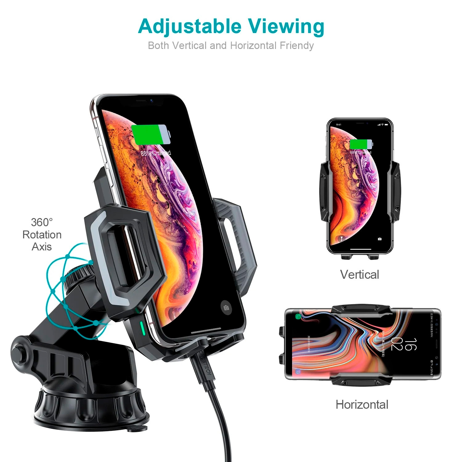 Автодержатель с беспроводной зарядкой CHOETECH 15W Qi Car Wireless Charger (T521-F)