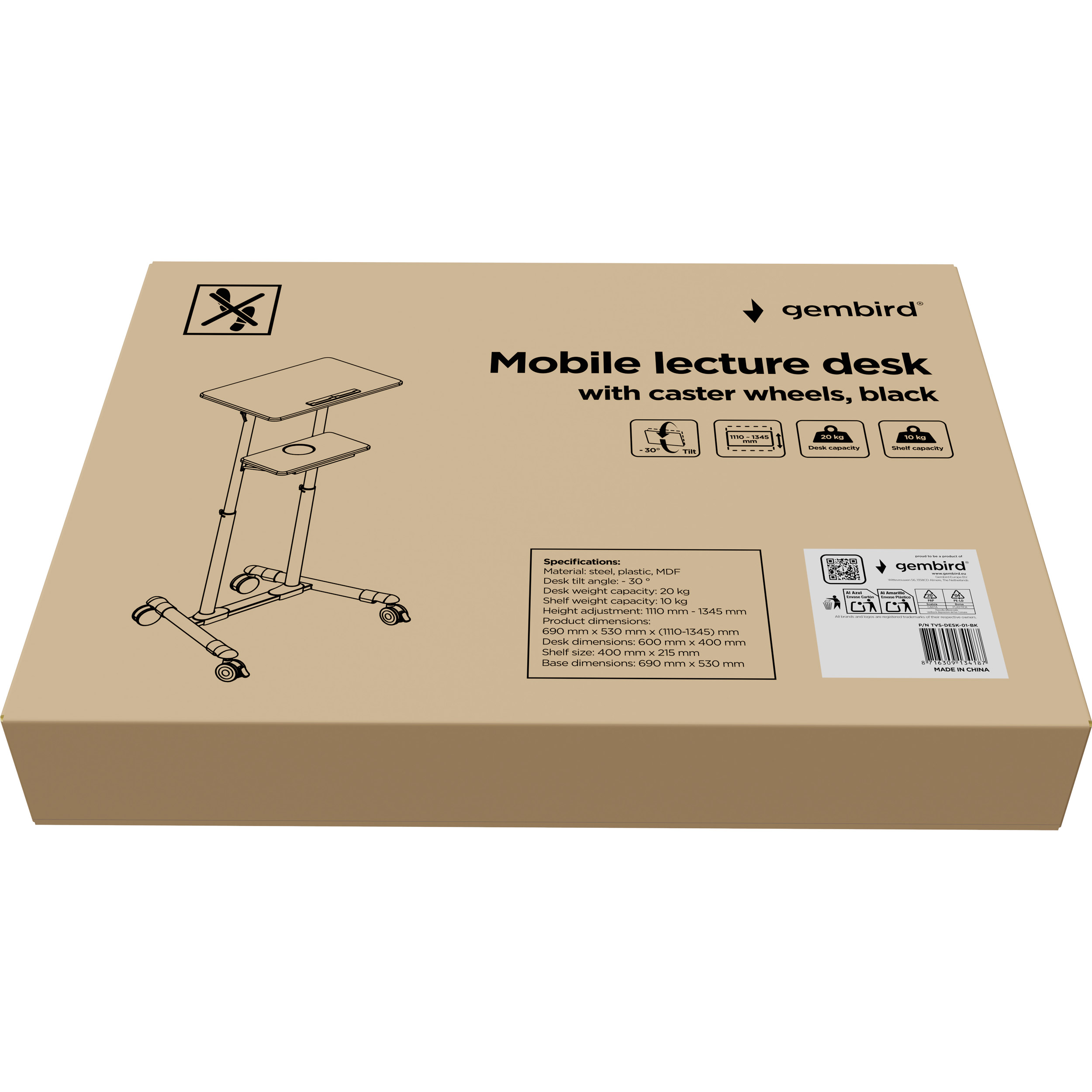 Презентационная стойка с креплением под ТВ GEMBIRD TVS-65S-02 32"-65" Black