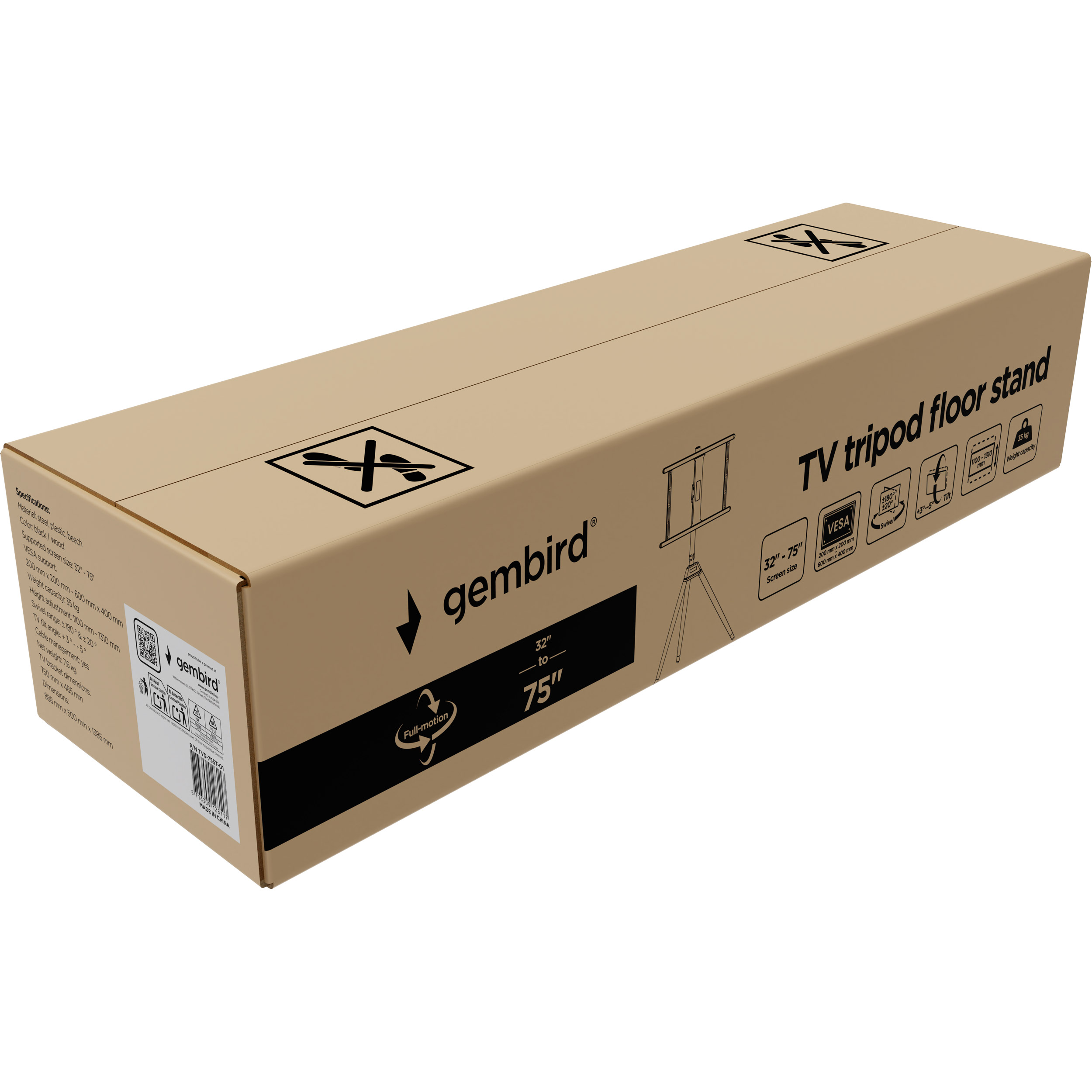 Презентационная стойка с креплением под ТВ GEMBIRD TVS-75ST-01 32"-75" Black