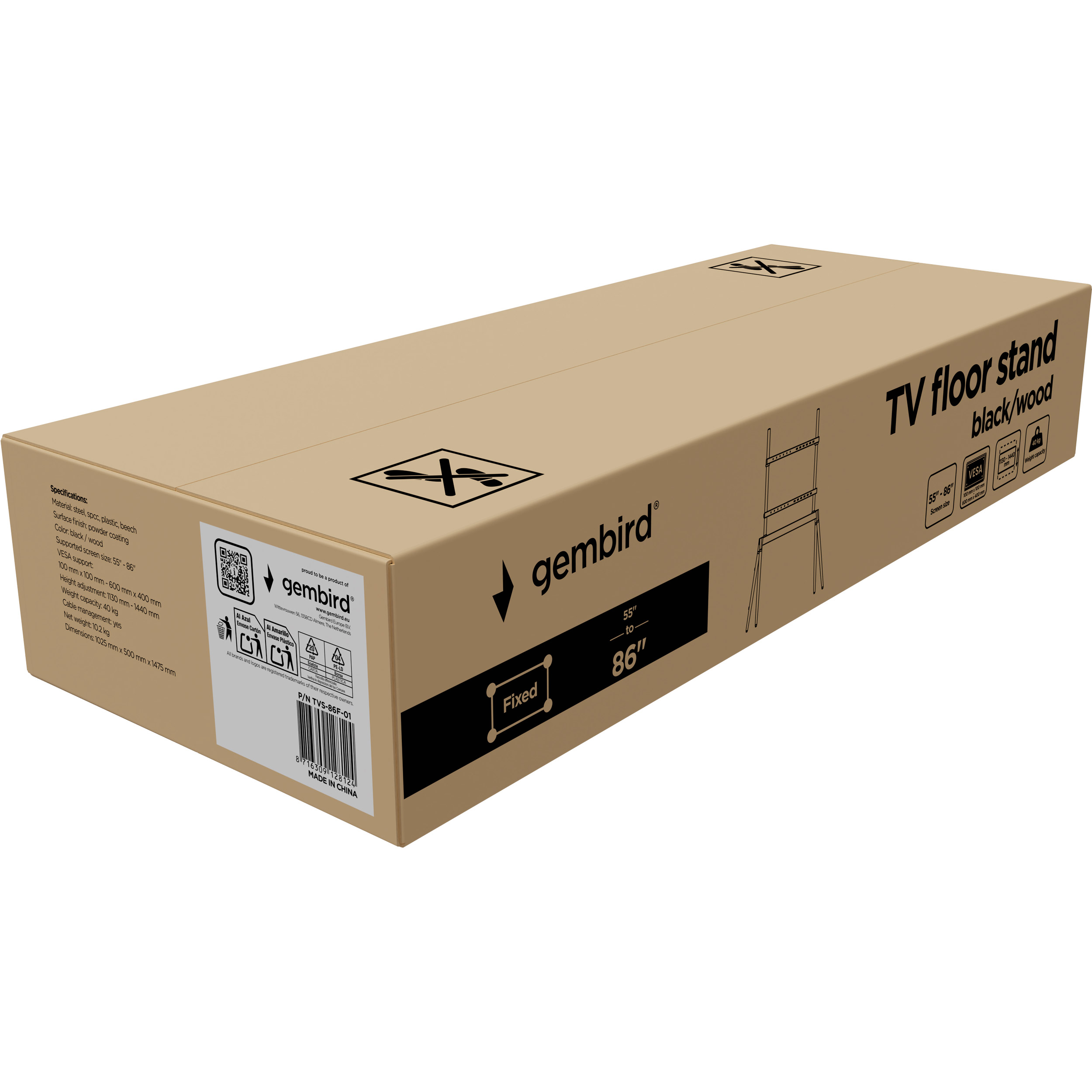 Презентаційна стійка з кріпленням під ТВ GEMBIRD TVS-86F-01-BK 55"-86" Black
