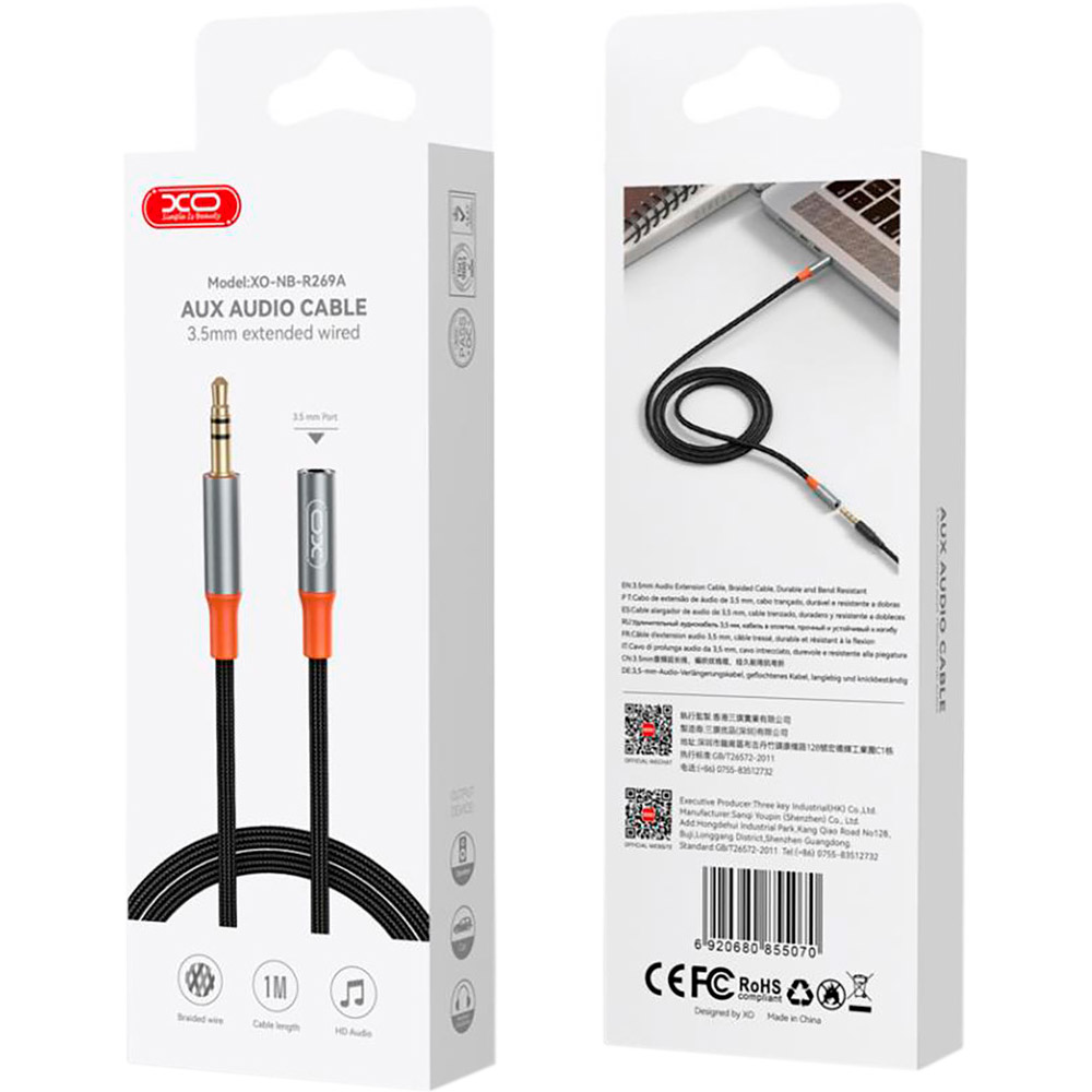 Кабель XO NB-R269A mini-jack 3.5mm 1м Black