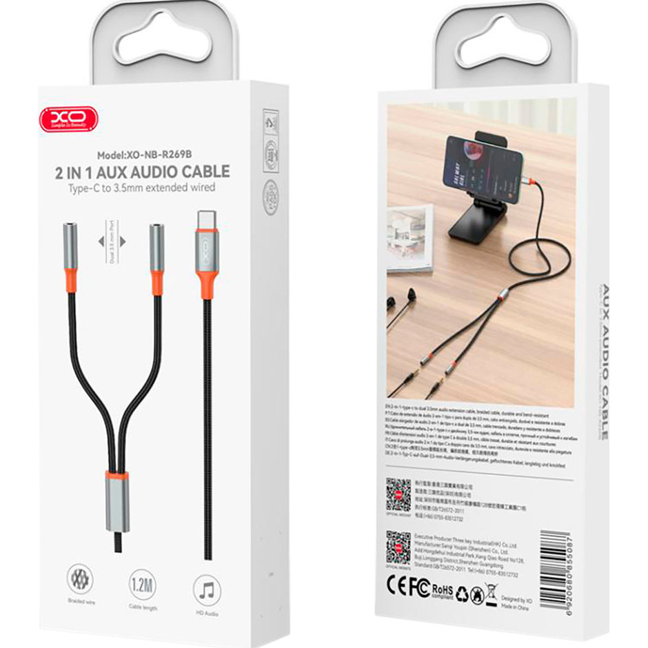 Кабель XO NB-R269B USB-C to 3.5mm 1м Black