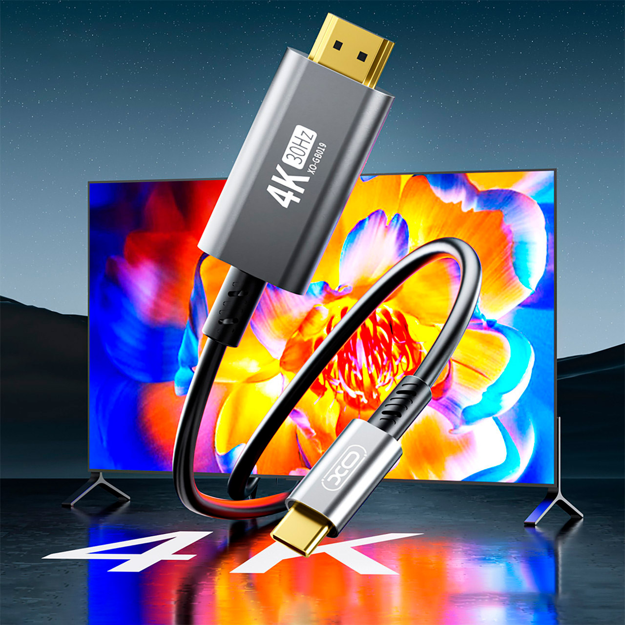 Кабель XO GB019 USB-C to HDMI 1.8м Black