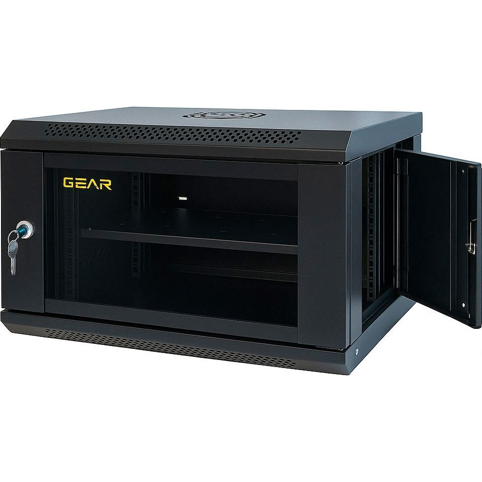 Настінна шафа 19" GEAR GWMSN-6U-600-450 + полиця 19" (6U, 600x450мм, RAL9005)