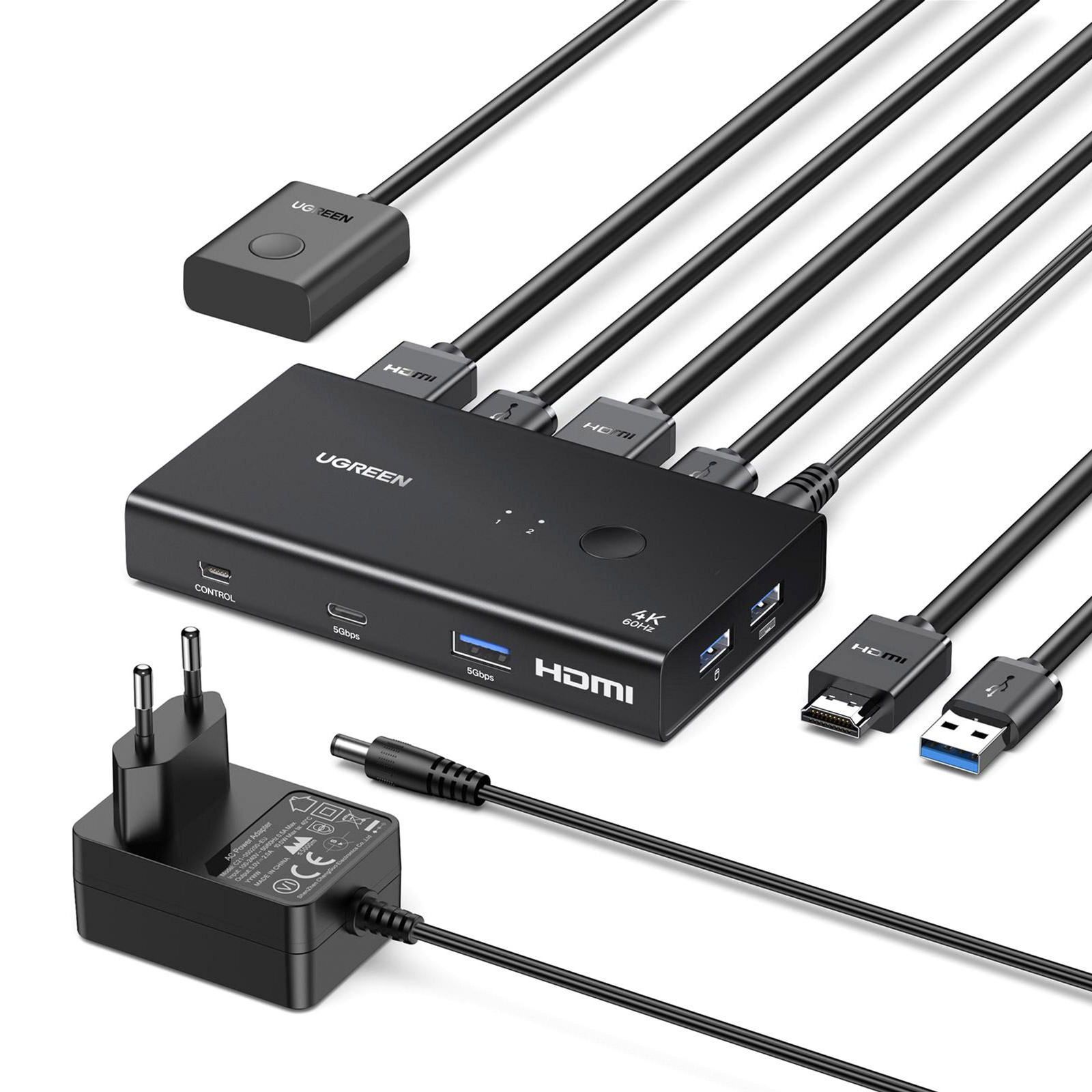 KVM-перемикач UGREEN AK502 2-In 1-Out HDMI KVM Switch 4K 60Hz (45452)