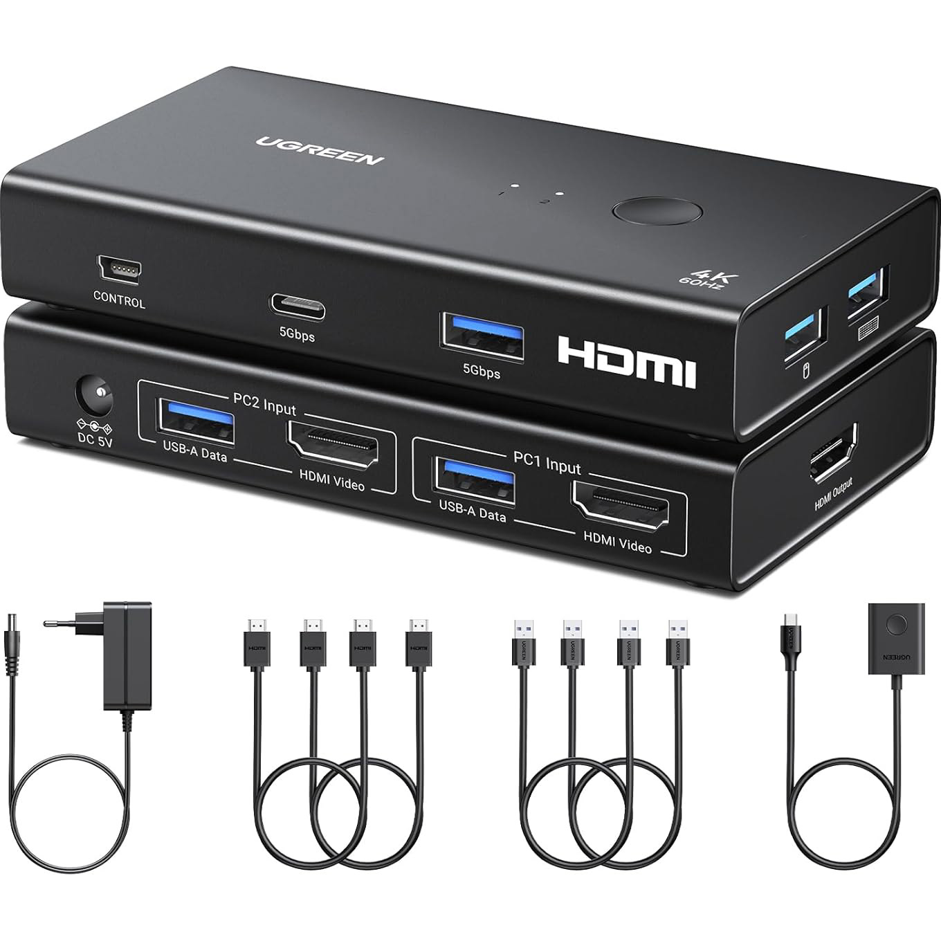 KVM-перемикач UGREEN AK502 2-In 1-Out HDMI KVM Switch 4K 60Hz (45452)