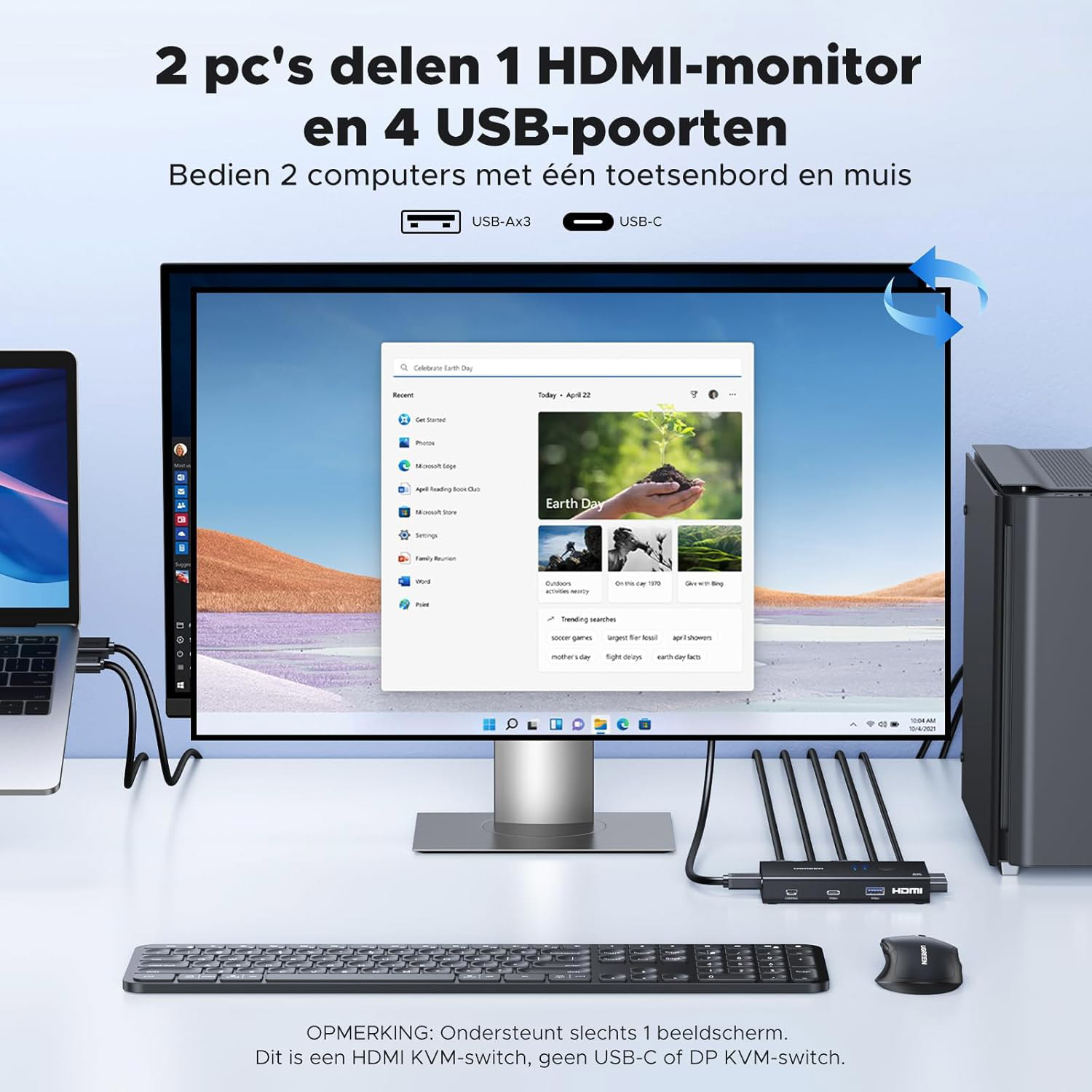 KVM-перемикач UGREEN AK502 2-In 1-Out HDMI KVM Switch 4K 60Hz (45452)