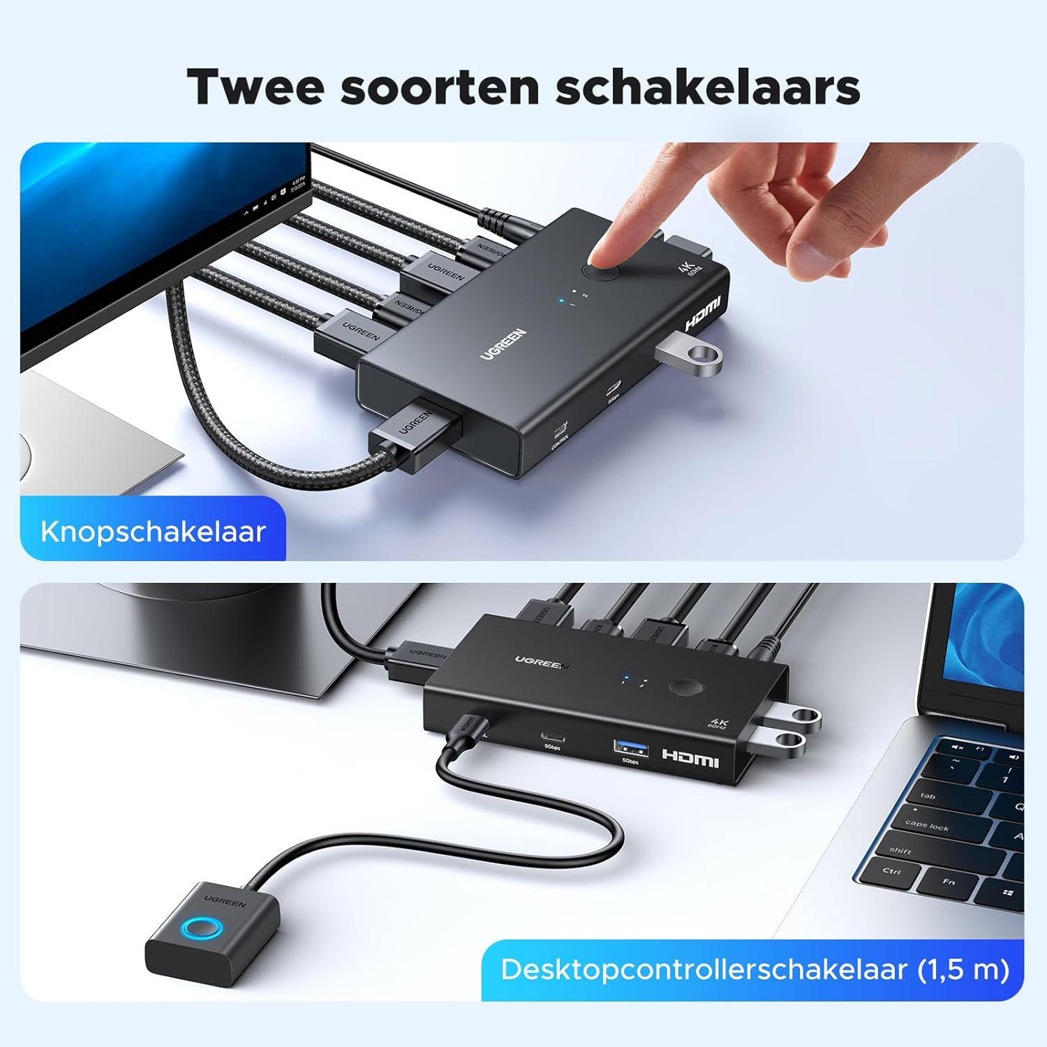 KVM-перемикач UGREEN AK502 2-In 1-Out HDMI KVM Switch 4K 60Hz (45452)