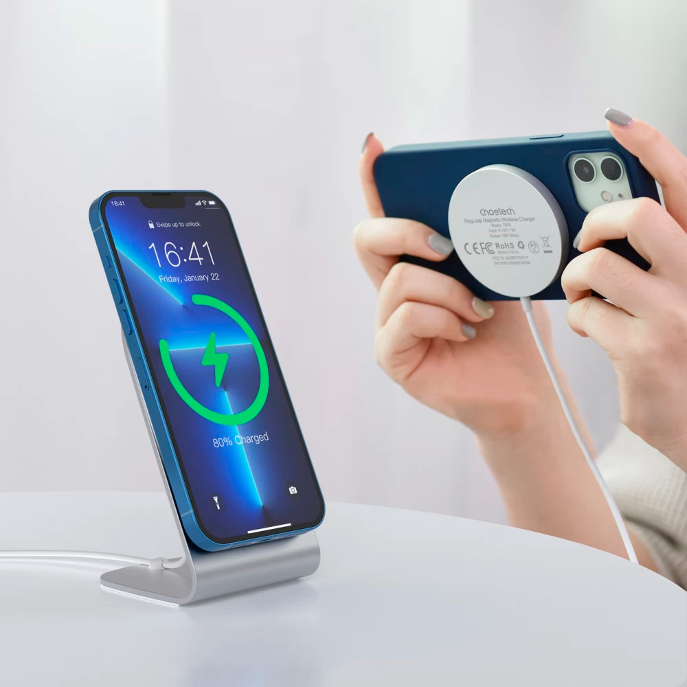 Бездротовий зарядний пристрій CHOETECH T518-F 15W Wireless Charger + Holder White