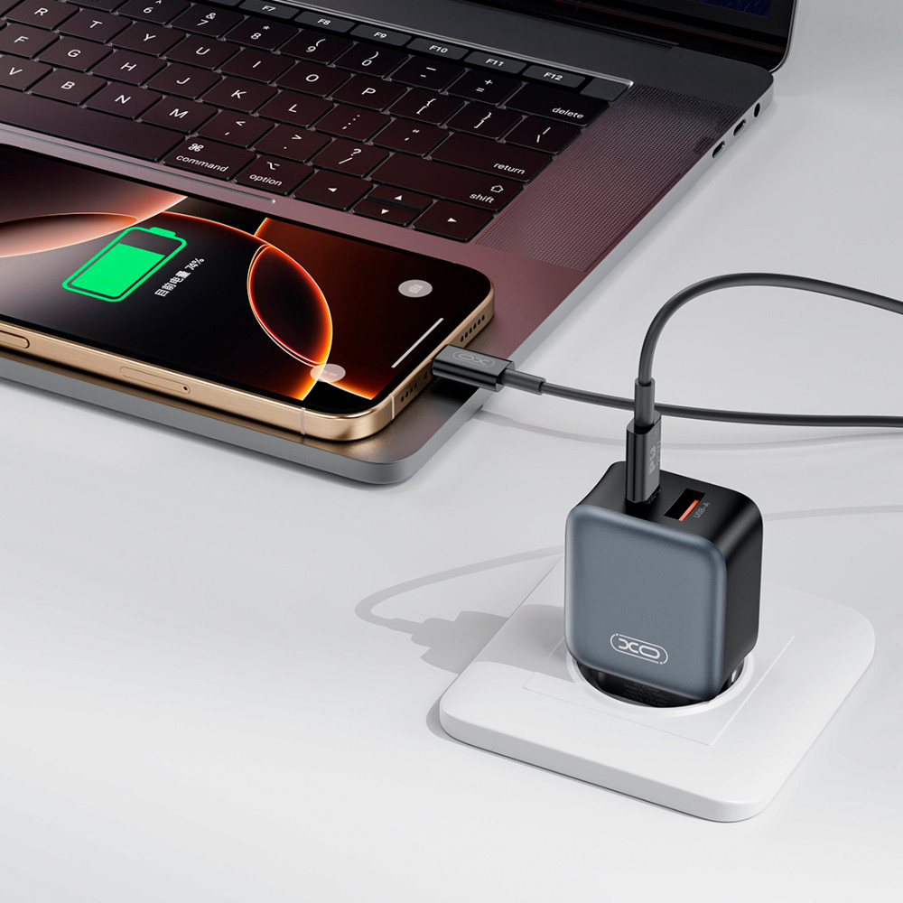 Зарядний пристрій XO L154 1xUSB-C, 1xUSB-A, QC3.0, PD20W Black (L154.BLACK)