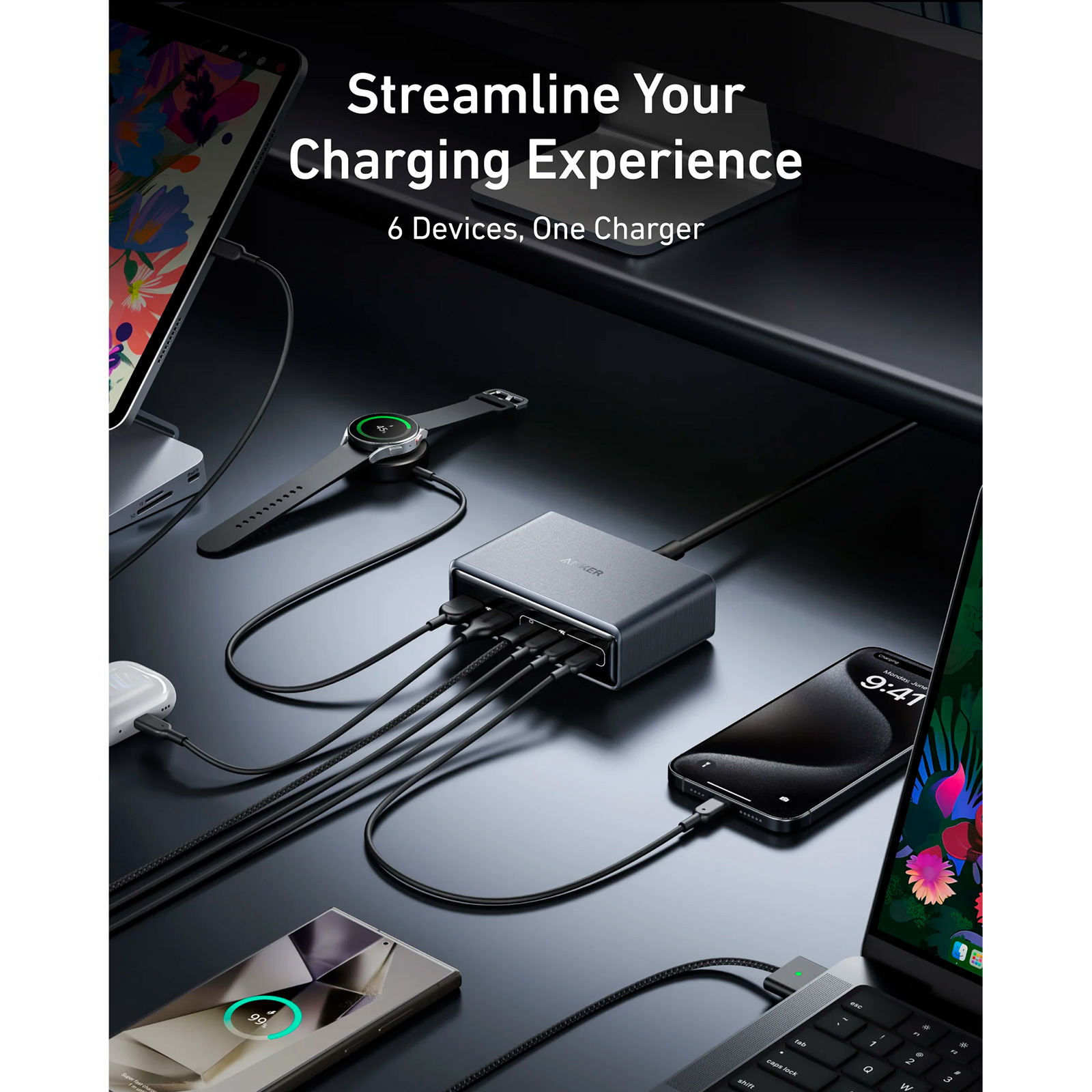 Зарядное устройство ANKER GaNPrime Charger 200W 2xUSB-A, 4xUSB-C Black (A2683341)