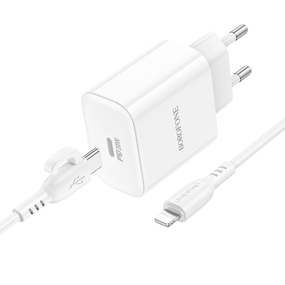 Зарядное устройство BOROFONE BA81A 1xUSB-C, PD20W White w/Type-C to Lightning cable