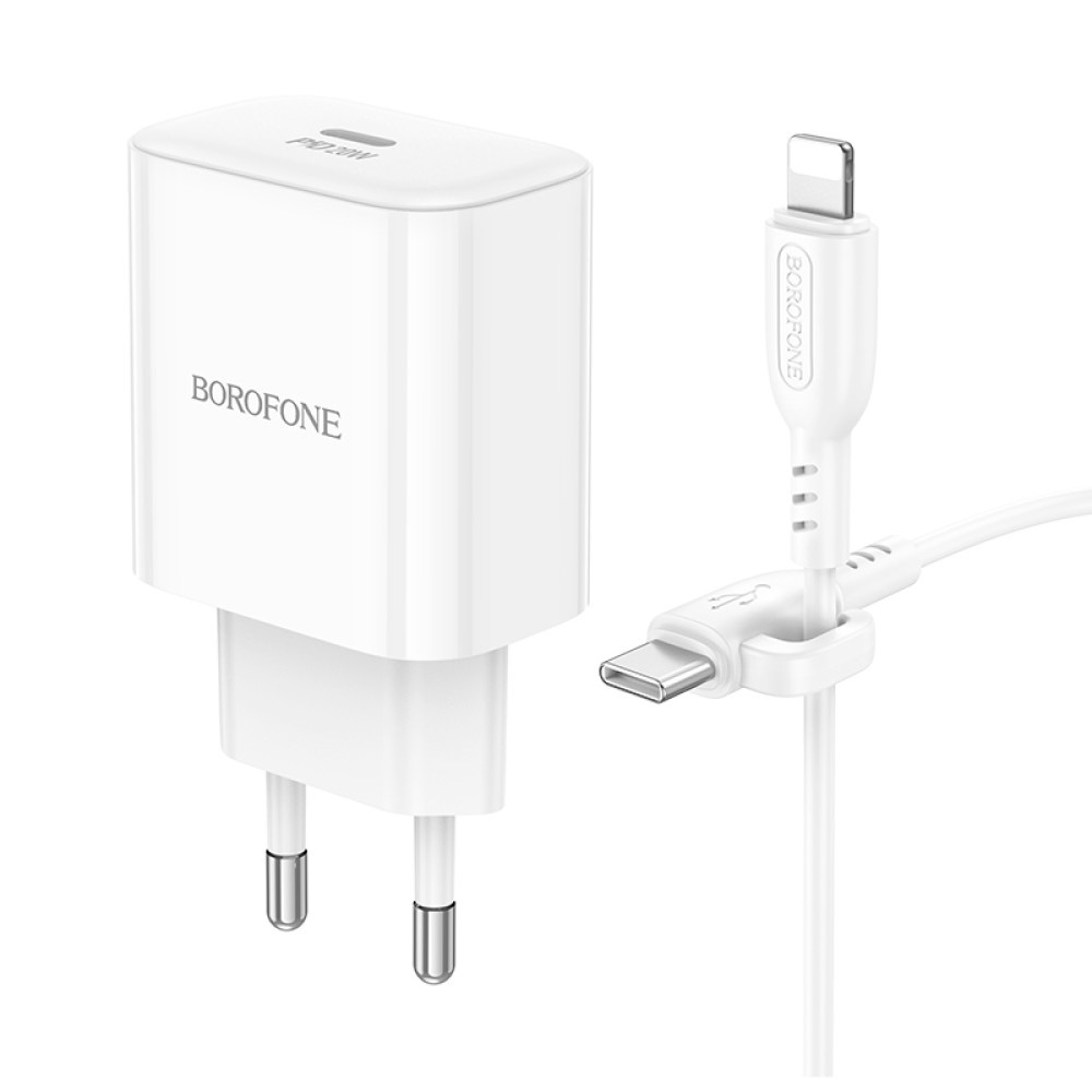 Зарядное устройство BOROFONE BA81A 1xUSB-C, PD20W White w/Type-C to Lightning cable