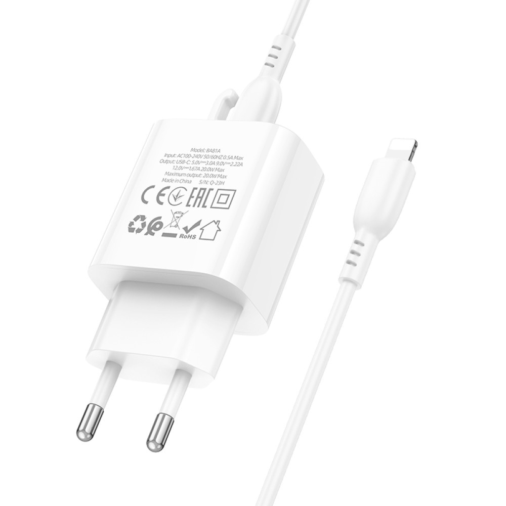 Зарядное устройство BOROFONE BA81A 1xUSB-C, PD20W White w/Type-C to Lightning cable