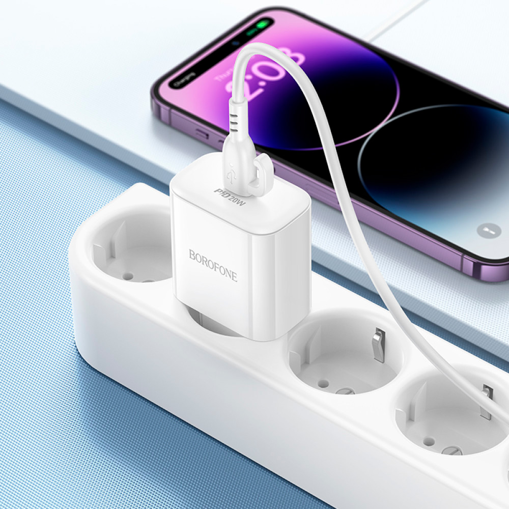 Зарядное устройство BOROFONE BA81A 1xUSB-C, PD20W White w/Type-C to Lightning cable