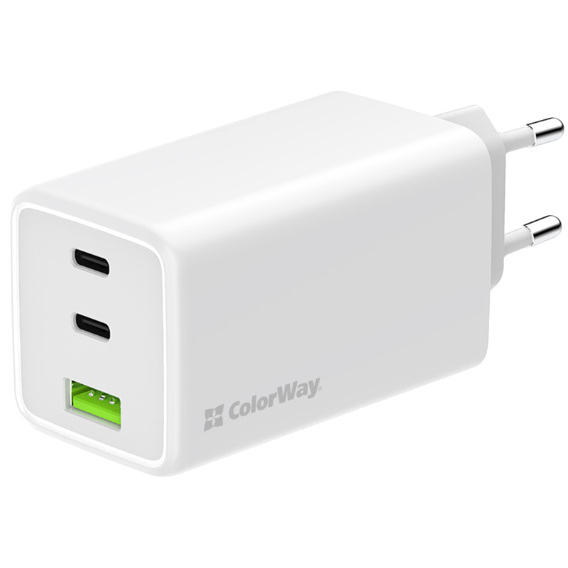 Зарядний пристрій COLORWAY GaN Mini 100W 1xUSB-A, 2xUSB-C Fast Charging White (CW-CHS061PD-WT)