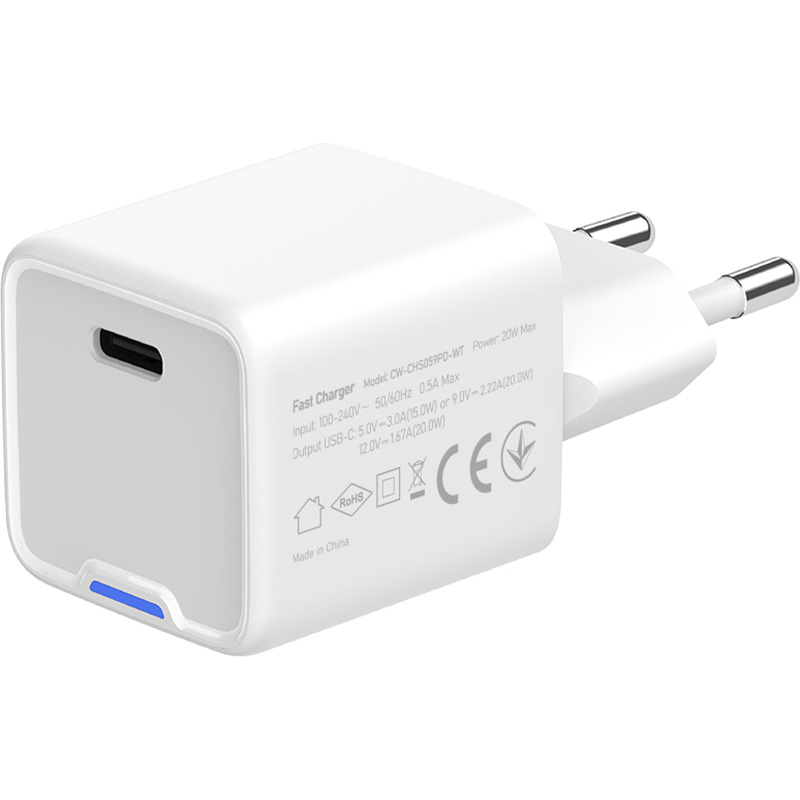 Зарядний пристрій COLORWAY GaN Mini 20W 1xUSB-C Fast Charging White (CW-CHS059PD-WT)
